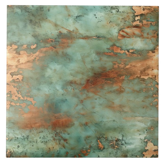 Copper Patina Rustic Metallic ceramic tile  (Front)