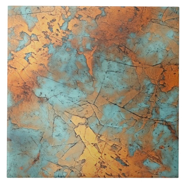 Copper Patina Rustic Metallic ceramic tile  (Front)