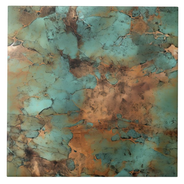 Copper Patina Rustic Metallic ceramic tile  (Front)