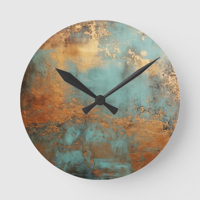 Copper Patina Rustic Round Clock (Front)