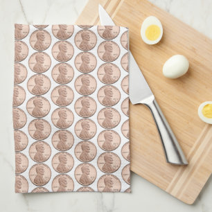 Copper Pennies Array Pattern Design Tea Towel