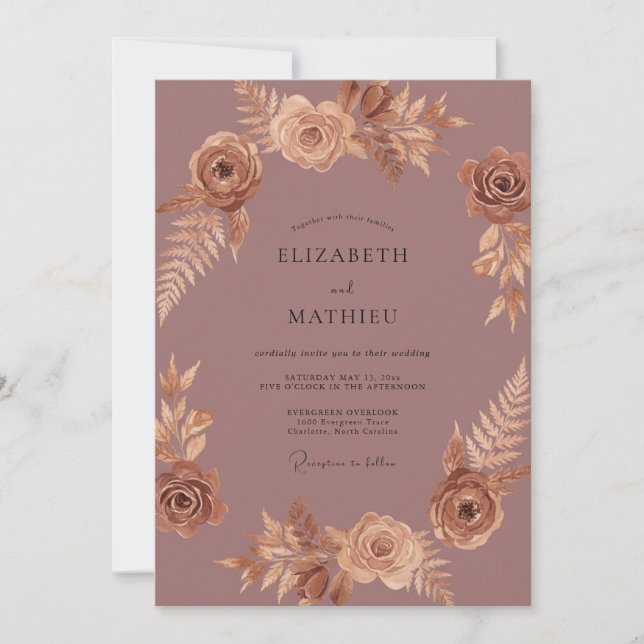 Copper Peony Wedding Invitation (Front)