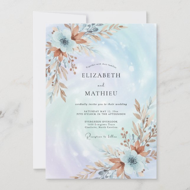 Copper Periwinkle Leaf Wedding Invitation (Front)