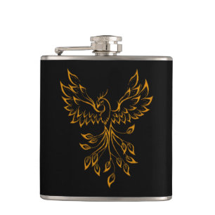 Copper Phoenix Rises on Black  Hip Flask