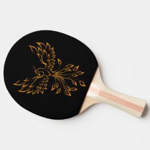 Copper Phoenix Rises on Black Ping Pong Paddle