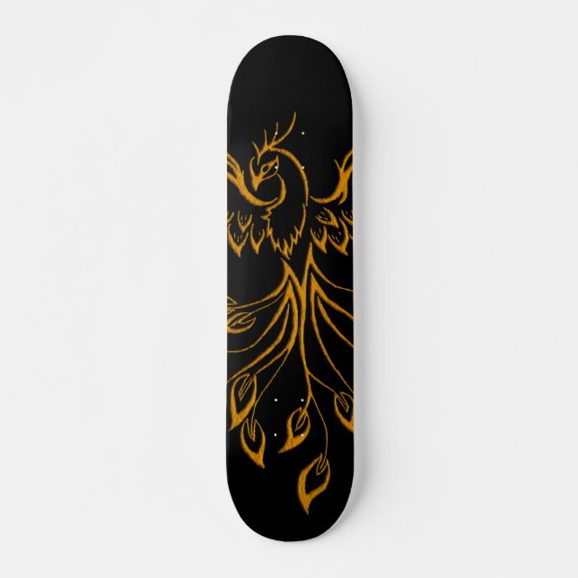 Copper Phoenix Rises on Black  Skateboard (Front)