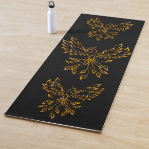 Copper Phoenix Rises on Black  Yoga Mat