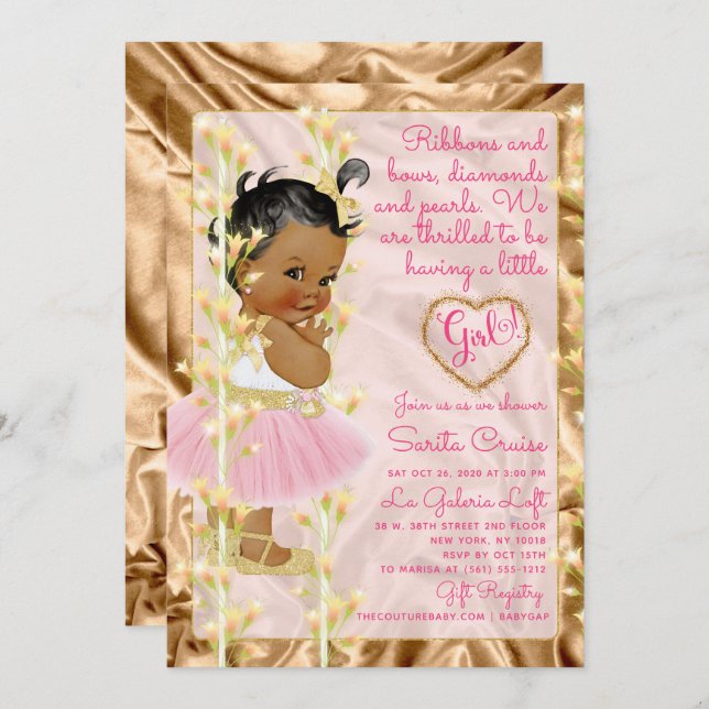 Copper Pink & Gold Baby Girl Baby Shower Invitation (Front/Back)