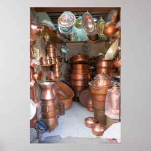 Copper Pots At Market Poster