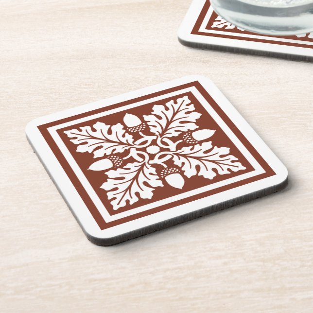 Copper Red Acorn and Leaf Tile Design Coaster (Left Side)