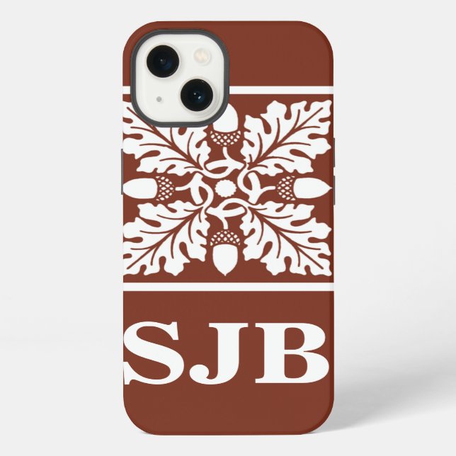 Copper Red Acorn and Leaf Tile Design iPhone Case (Back)