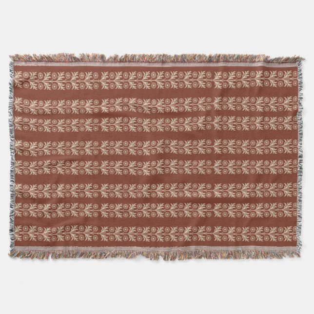 Copper Red Arts and Crafts Floral Stripe Throw Blanket (Front)