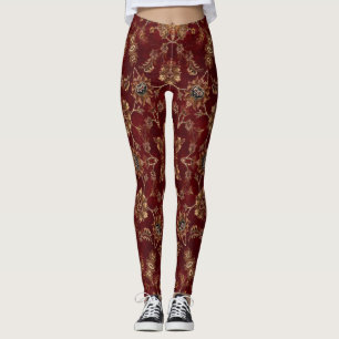 Copper Red Star Fractal Leggings