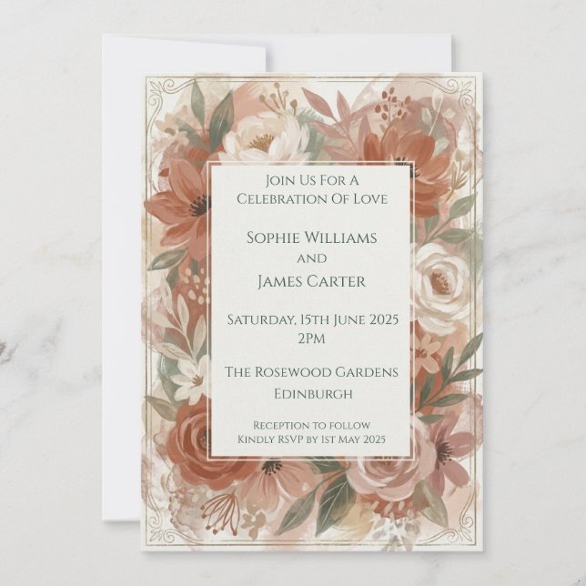 Copper Rose Floral Wedding Invitation (Front)