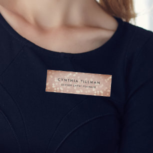 Copper Rose Gold Bokeh Name Tag