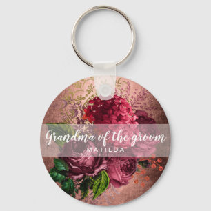 Copper rose gold floral grandma of the groom key ring