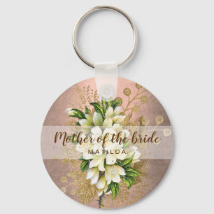 Copper rose gold floral mother of the bride key ring
