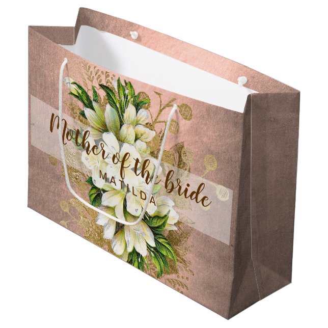Copper rose gold floral mother of the bride large gift bag (Front Angled)