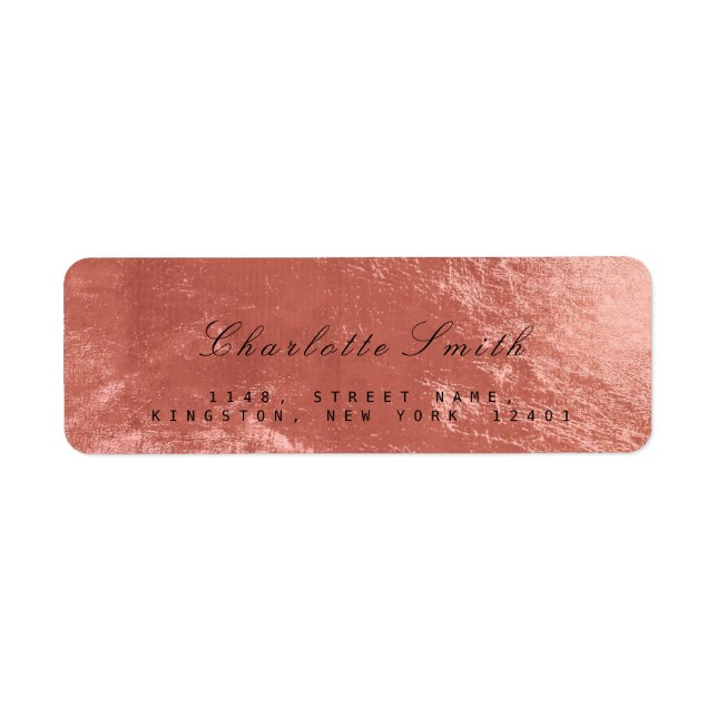 Copper Rose Gold Glass Metal Return Address Labels (Front)