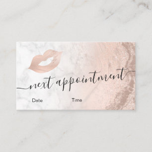 Copper rose gold glitter lips marble makeup artist appointment card