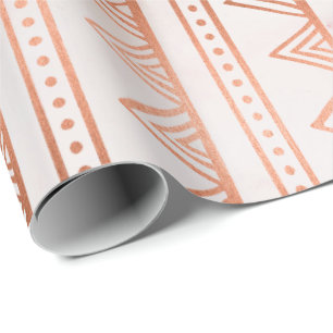 Copper Rose Gold Marble Tribal Stripes White Line Wrapping Paper