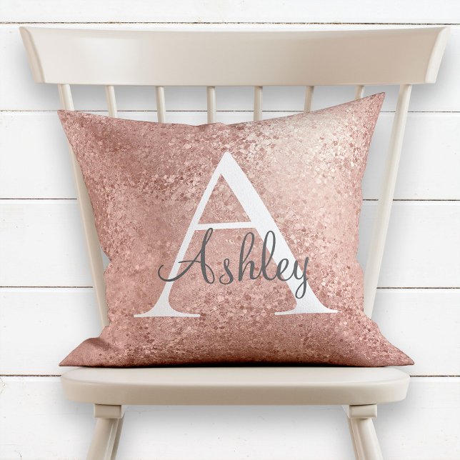 Copper Rose Gold Sparkle Monogram Name Cushion (Creator Uploaded)