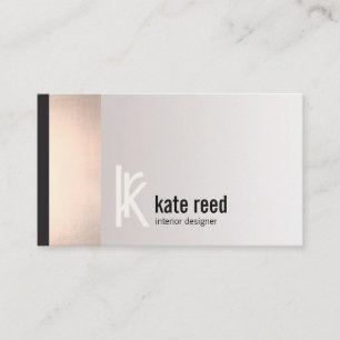 Copper Rose Gold Stripe Square Monogram Business Card