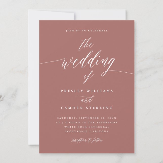 Copper Rose Pink Wedding Calligraphy Invitation  (Front)