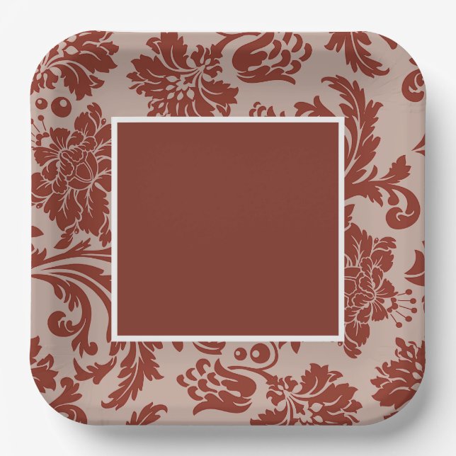 Copper rust damask paper plate (Front)