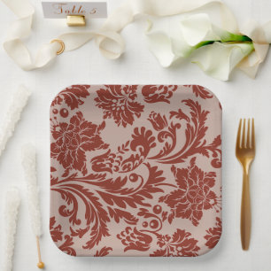Copper rust damask paper plate