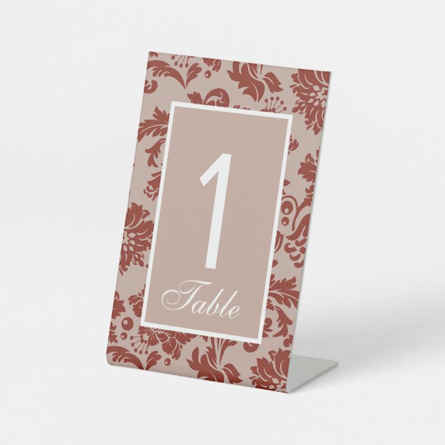 Copper rust damask wedding custom pedestal sign (Front)
