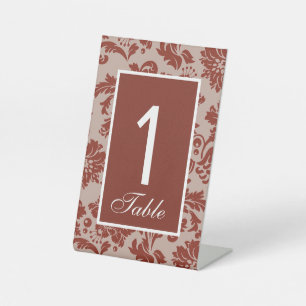Copper rust damask wedding table number sign 