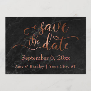 Copper Script & Black Marble Wedding Save the Date