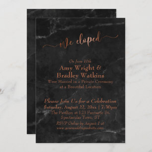Copper Script We Eloped Script on Black Marble Invitation