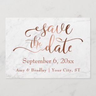 Copper Script & White Marble Wedding Save the Date