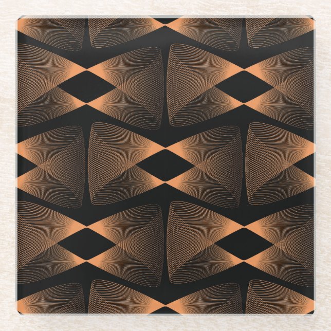 Copper shades, abstract linear tile glass coaster (Front)