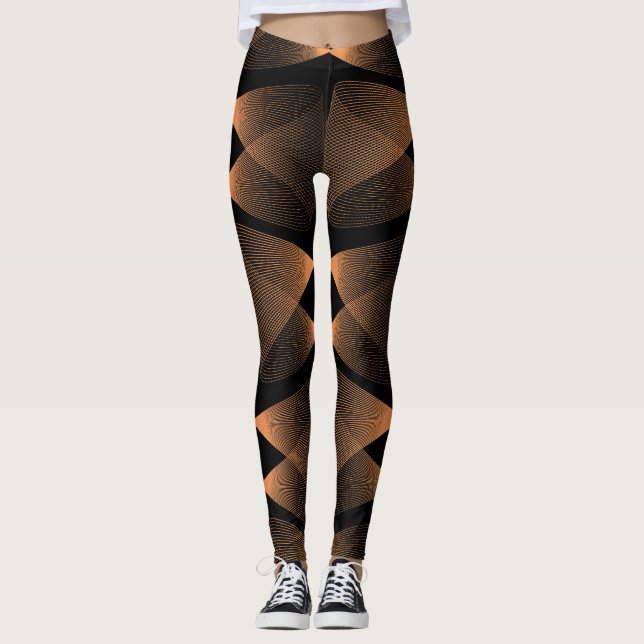 Copper shades, abstract linear tile leggings (Front)