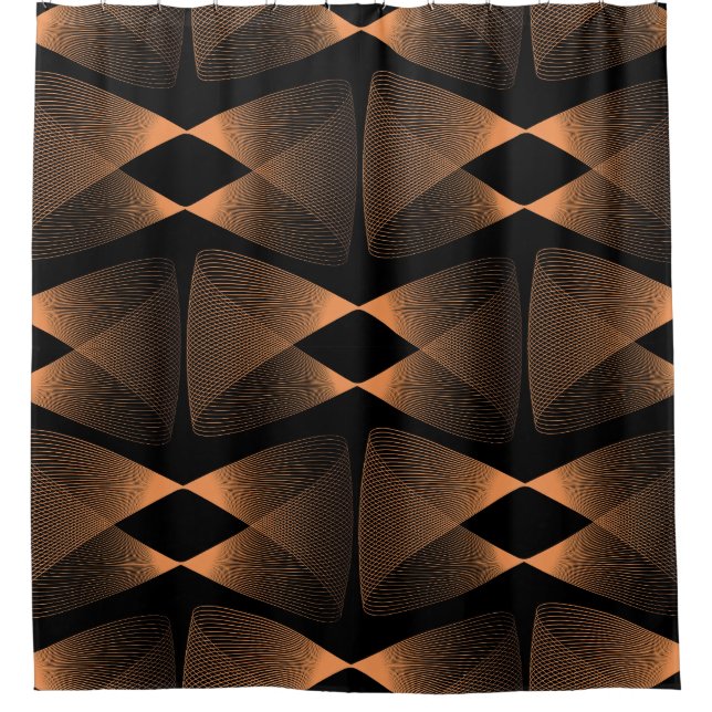 Copper shades, abstract linear tile shower curtain (Front)