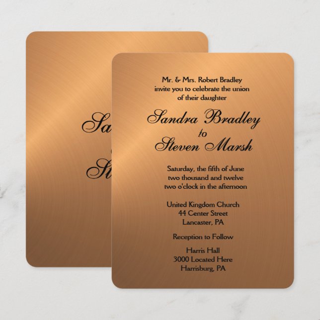 Copper Shine Wedding Invitation (Front/Back)