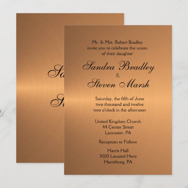 Copper Shine Wedding Invitation (Front/Back)