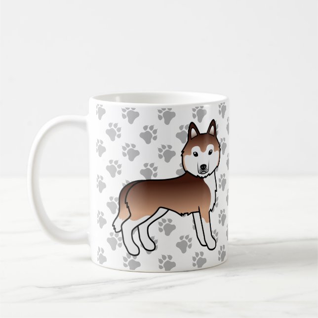 Copper Siberian Husky Cartoon Dog & Paws Coffee Mug (Left)