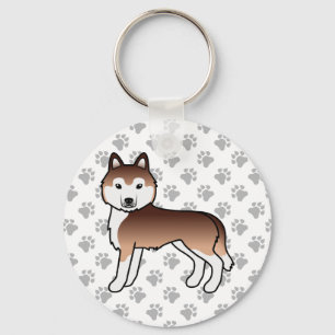 Copper Siberian Husky Cartoon Dog & Paws Keychain