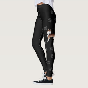Copper Siberian Husky Cartoon Dog & Paws Leggings