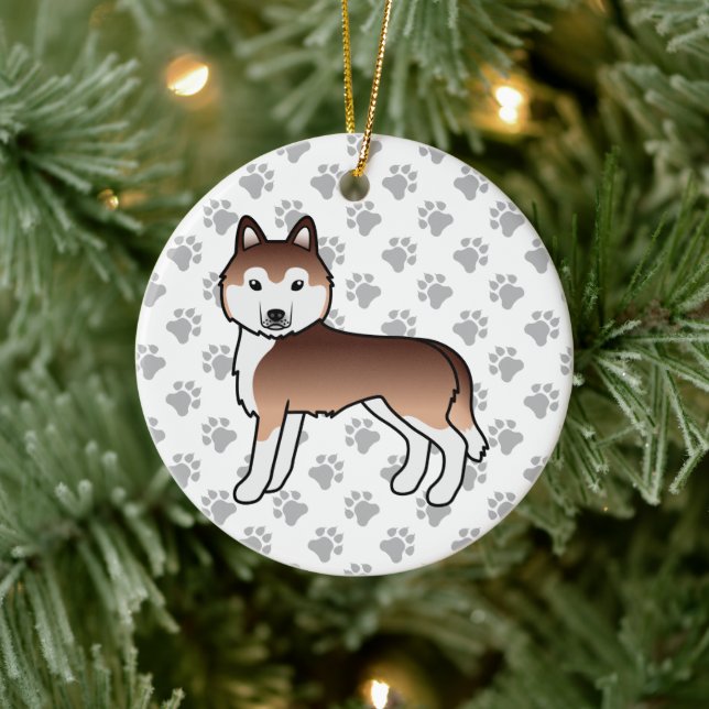 Copper Siberian Husky Cute Cartoon Dog Ceramic Ornament (Tree)