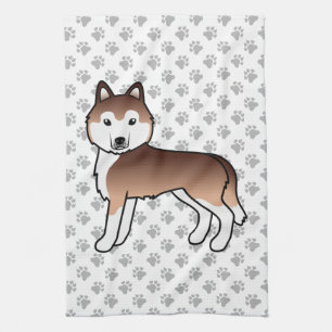 Copper Siberian Husky Cute Cartoon Dog Tea Towel