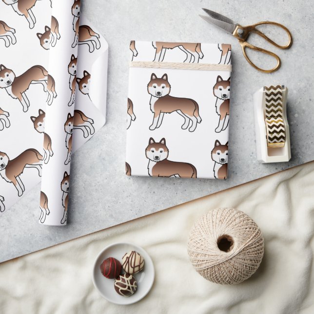Copper Siberian Husky Cute Dog Pattern Wrapping Paper (Crafts)