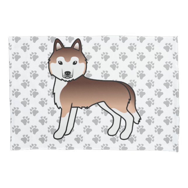 Copper Siberian Husky Cute Dog & Paws Pillow Case (Front)