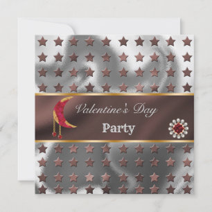 Copper Silver Foil Gold Glitter Red Moon Valentine Invitation