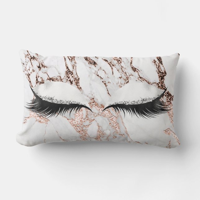 Copper Silver Glitter Eyes Makeup Marble Stone Lumbar Cushion (Front)