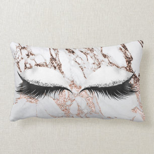 Copper Silver Glitter Eyes Makeup Marble Stone Lumbar Cushion